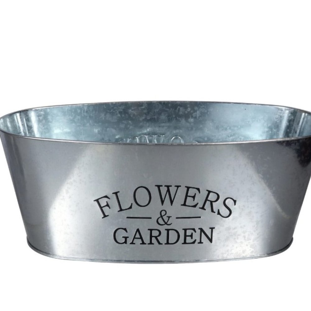 Flower & Garden Collection Galvanized Metal Oval-Shaped Plant